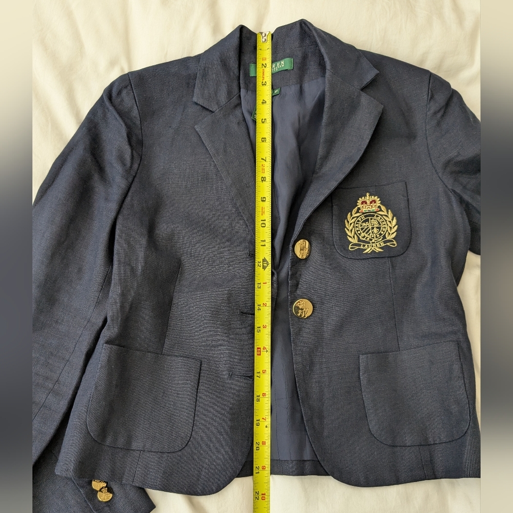 Ralph Lauren Petite Navy Blue Tailored Blazer W Gold Accents - Picture 10 of 12